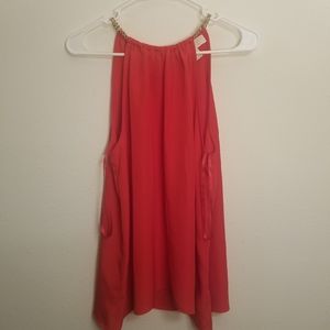 Michael Kors Red Halter Top with Gold Neck Chain